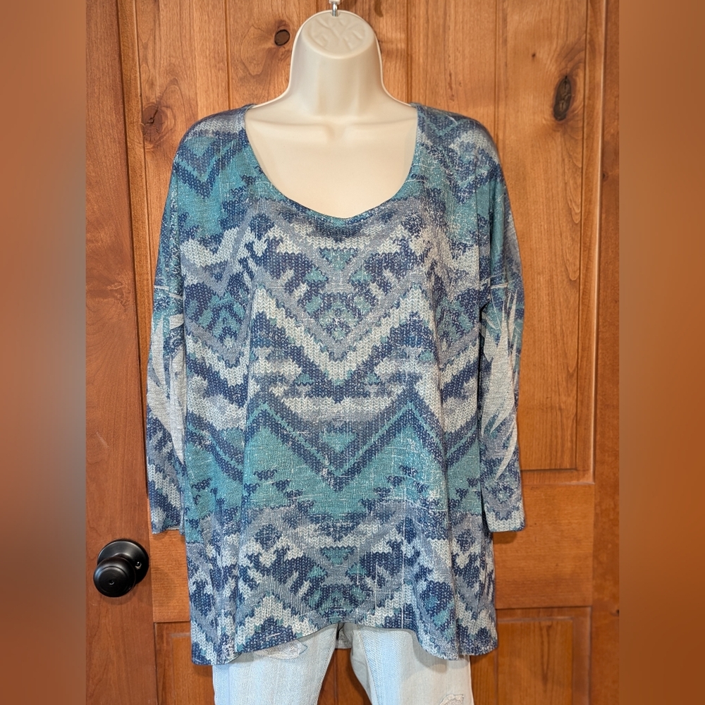 Maurices Teal and Gray Chevron‎ Tunic
